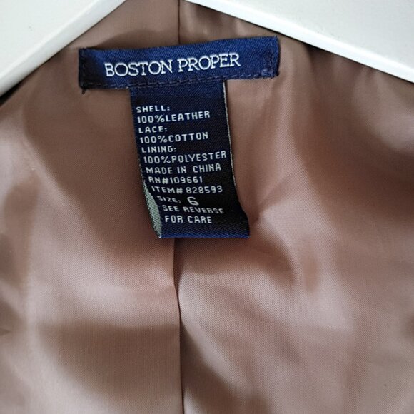 Vintage style Boston Proper Brown 100% Leather with Lace Trim Jacket | Size 6 - Picture 6 of 7